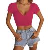 imageLYANER Womens Crop Tops V Neck Short Sleeve Summer Tee Going Out Sexy Top Slim Fit Workout ShirtsRose