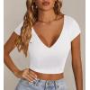 imageLYANER Womens Crop Tops V Neck Short Sleeve Summer Tee Going Out Sexy Top Slim Fit Workout ShirtsWhite