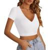 imageLYANER Womens Crop Tops V Neck Short Sleeve Summer Tee Going Out Sexy Top Slim Fit Workout ShirtsWhite