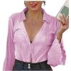 imageLYANER Womens Deep V Neck Button Front Bell Long Sleeve Blouse Shirt TopBaby Pink