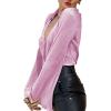 imageLYANER Womens Deep V Neck Button Front Bell Long Sleeve Blouse Shirt TopBaby Pink
