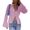 imageLYANER Womens Deep V Neck Button Front Bell Long Sleeve Blouse Shirt TopBaby Pink