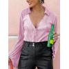 imageLYANER Womens Deep V Neck Button Front Bell Long Sleeve Blouse Shirt TopBaby Pink