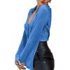 imageLYANER Womens Deep V Neck Button Front Bell Long Sleeve Blouse Shirt TopBlue