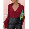 imageLYANER Womens Deep V Neck Button Front Bell Long Sleeve Blouse Shirt TopBurgundy