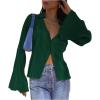imageLYANER Womens Deep V Neck Button Front Bell Long Sleeve Blouse Shirt TopDark Green