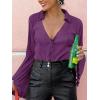 imageLYANER Womens Deep V Neck Button Front Bell Long Sleeve Blouse Shirt TopDark Purple