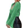imageLYANER Womens Deep V Neck Button Front Bell Long Sleeve Blouse Shirt TopGrass Green