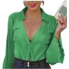 imageLYANER Womens Deep V Neck Button Front Bell Long Sleeve Blouse Shirt TopGrass Green
