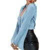 imageLYANER Womens Deep V Neck Button Front Bell Long Sleeve Blouse Shirt TopLight Blue