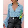 imageLYANER Womens Deep V Neck Button Front Bell Long Sleeve Blouse Shirt TopLight Blue