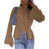imageLYANER Womens Deep V Neck Button Front Bell Long Sleeve Blouse Shirt TopLight Brown
