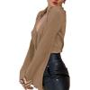 imageLYANER Womens Deep V Neck Button Front Bell Long Sleeve Blouse Shirt TopLight Brown