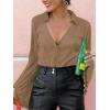 imageLYANER Womens Deep V Neck Button Front Bell Long Sleeve Blouse Shirt TopLight Brown