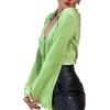 imageLYANER Womens Deep V Neck Button Front Bell Long Sleeve Blouse Shirt TopLight Green