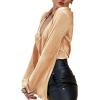 imageLYANER Womens Deep V Neck Button Front Bell Long Sleeve Blouse Shirt TopOrange