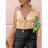 imageLYANER Womens Deep V Neck Button Front Bell Long Sleeve Blouse Shirt TopOrange