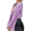 imageLYANER Womens Deep V Neck Button Front Bell Long Sleeve Blouse Shirt TopPurple