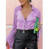 imageLYANER Womens Deep V Neck Button Front Bell Long Sleeve Blouse Shirt TopPurple