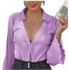 imageLYANER Womens Deep V Neck Button Front Bell Long Sleeve Blouse Shirt TopPurple