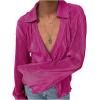 imageLYANER Womens Deep V Neck Button Front Bell Long Sleeve Blouse Shirt TopRose
