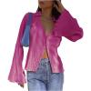 imageLYANER Womens Deep V Neck Button Front Bell Long Sleeve Blouse Shirt TopRose
