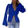 imageLYANER Womens Deep V Neck Button Front Bell Long Sleeve Blouse Shirt TopRoyal Blue