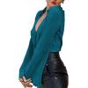 imageLYANER Womens Deep V Neck Button Front Bell Long Sleeve Blouse Shirt TopTeal