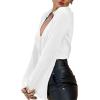 imageLYANER Womens Deep V Neck Button Front Bell Long Sleeve Blouse Shirt TopWhite