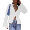 imageLYANER Womens Deep V Neck Button Front Bell Long Sleeve Blouse Shirt TopWhite