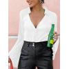 imageLYANER Womens Deep V Neck Button Front Bell Long Sleeve Blouse Shirt TopWhite
