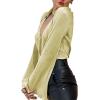 imageLYANER Womens Deep V Neck Button Front Bell Long Sleeve Blouse Shirt TopYellow