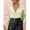 imageLYANER Womens Deep V Neck Button Front Bell Long Sleeve Blouse Shirt TopYellow