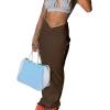 imageLYANER Womens High Waist Ruched Split Solid Pencil Long Maxi Skirt with Flap PocketsDark Brown