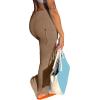 imageLYANER Womens High Waist Ruched Split Solid Pencil Long Maxi Skirt with Flap PocketsKhaki