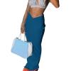 imageLYANER Womens High Waist Ruched Split Solid Pencil Long Maxi Skirt with Flap PocketsLake Blue