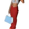 imageLYANER Womens High Waist Ruched Split Solid Pencil Long Maxi Skirt with Flap PocketsRed