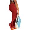 imageLYANER Womens High Waist Ruched Split Solid Pencil Long Maxi Skirt with Flap PocketsRed