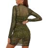 imageLYANER Womens Mesh Dress Long Sleeve Bodycon 3 Piece Outfits with Cami ShortsArmy Green