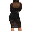 imageLYANER Womens Mesh Dress Long Sleeve Bodycon 3 Piece Outfits with Cami ShortsBlack