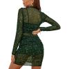 imageLYANER Womens Mesh Dress Long Sleeve Bodycon 3 Piece Outfits with Cami ShortsDark Green