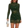 imageLYANER Womens Mesh Dress Long Sleeve Bodycon 3 Piece Outfits with Cami ShortsDark Green