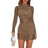 imageLYANER Womens Mesh Dress Long Sleeve Bodycon 3 Piece Outfits with Cami ShortsDark Khaki