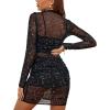 imageLYANER Womens Mesh Dress Long Sleeve Bodycon 3 Piece Outfits with Cami ShortsGlitter Black