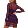 imageLYANER Womens Mesh Dress Long Sleeve Bodycon 3 Piece Outfits with Cami ShortsGlitter Dark Purple