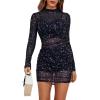 imageLYANER Womens Mesh Dress Long Sleeve Bodycon 3 Piece Outfits with Cami ShortsNavy Blue