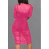 imageLYANER Womens Mesh Dress Long Sleeve Bodycon 3 Piece Outfits with Cami ShortsRose