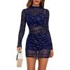 imageLYANER Womens Mesh Dress Long Sleeve Bodycon 3 Piece Outfits with Cami ShortsRoyal Blue