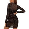 imageLYANER Womens Mesh Dress Long Sleeve Bodycon 3 Piece Outfits with Cami ShortsSolid Dark Brown