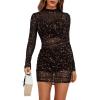 imageLYANER Womens Mesh Dress Long Sleeve Bodycon 3 Piece Outfits with Cami ShortsSolid Dark Brown